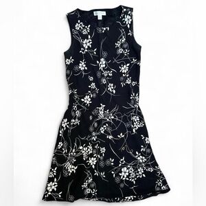 Vintage Petite Sophisticate Black and White Floral Midi Dress